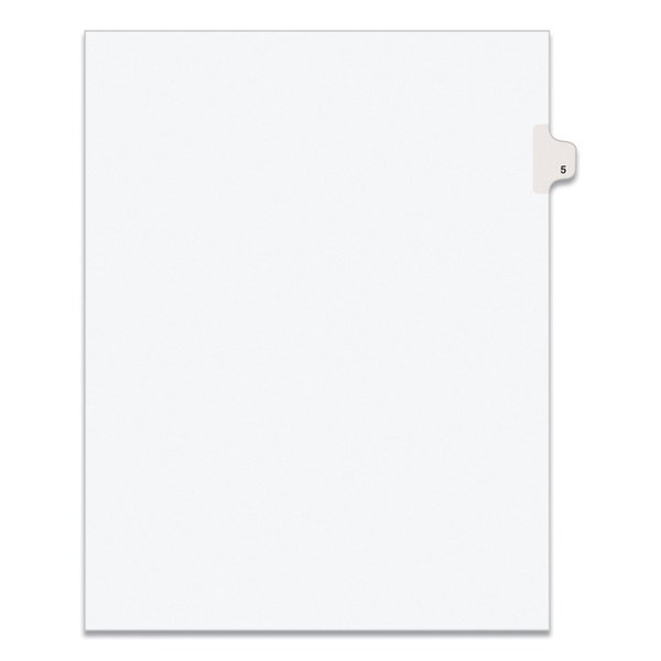 Avery Dennison Numerical Index Tab 8-1/2 x 11", #5, White, PK25 11915